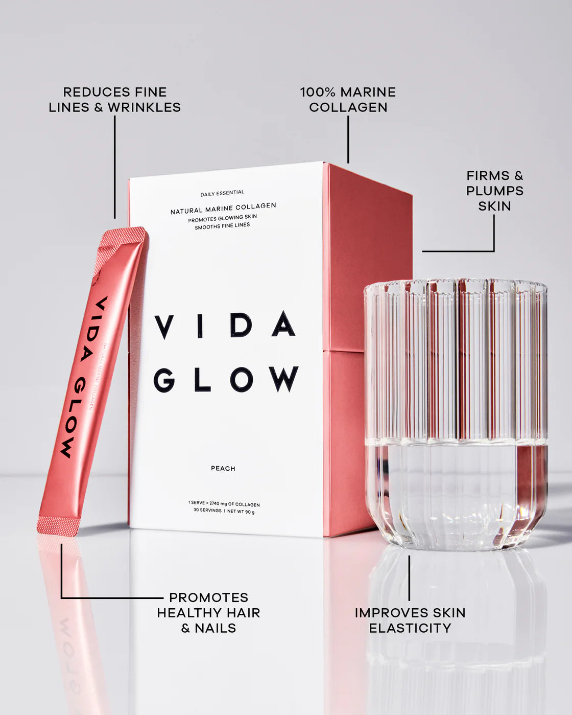 Vida Glow NATURAL MARINE COLLAGEN SACHETS Peach 30x3g